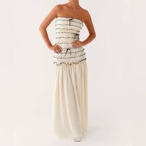 Peppermayo Cream and Black Strapless Dress